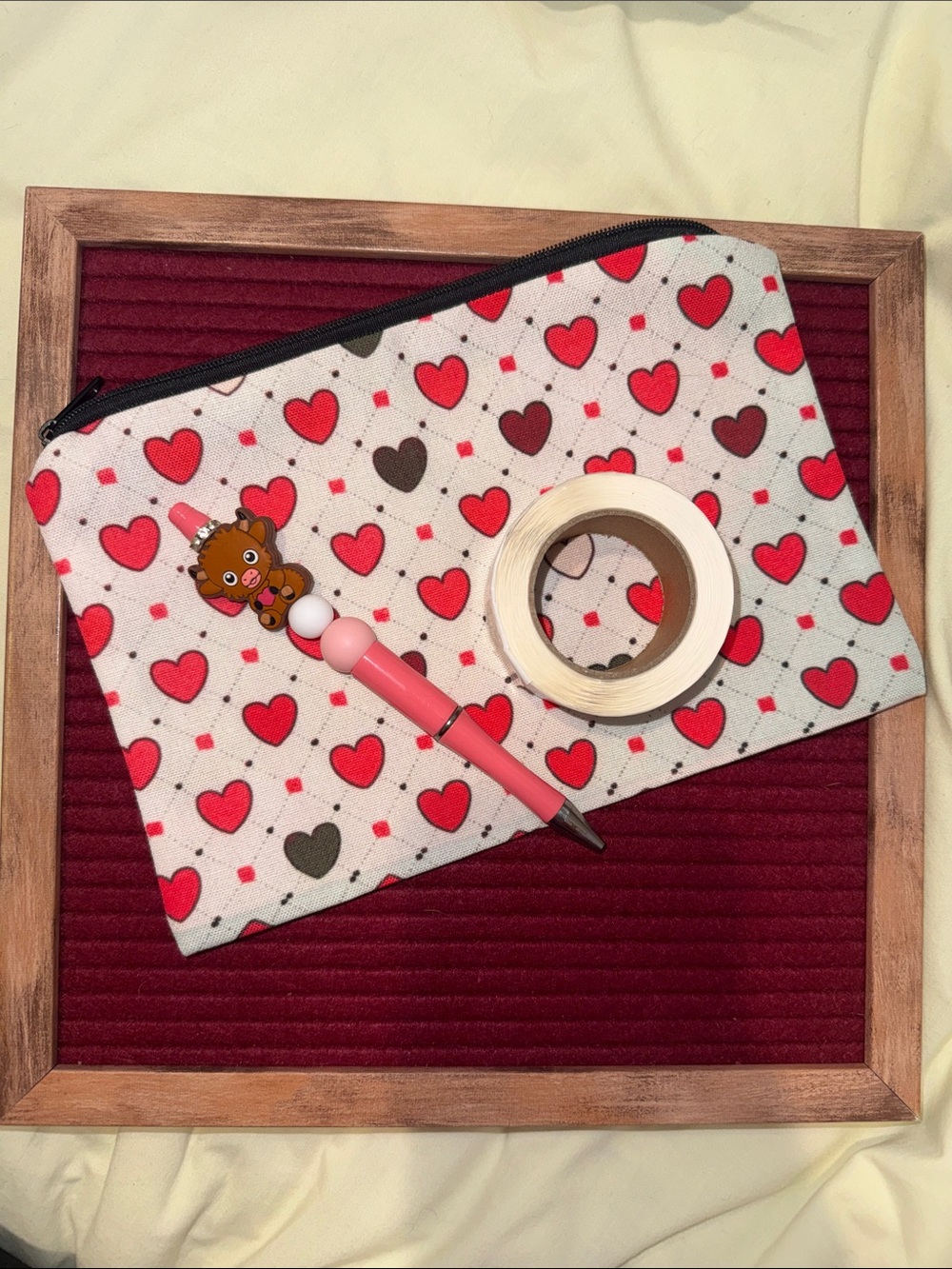 Heart Pouch & Hand crafted highland cow pen and a roll of highland cow stickers!